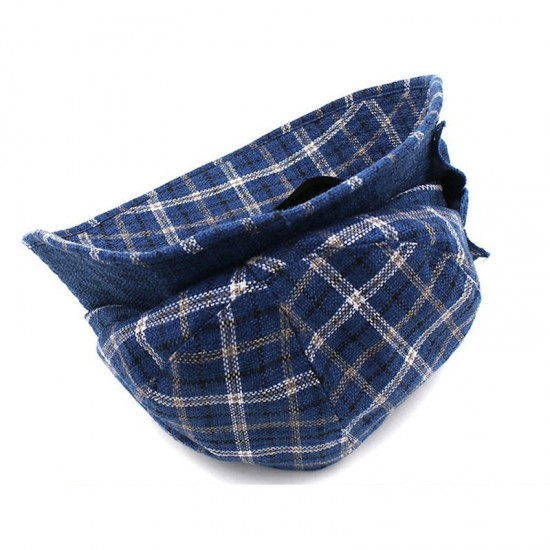 Women Vintage Plaid Polyester UV Protection Bucket Cap Outdoor Large Brim Sun Fishing Hat