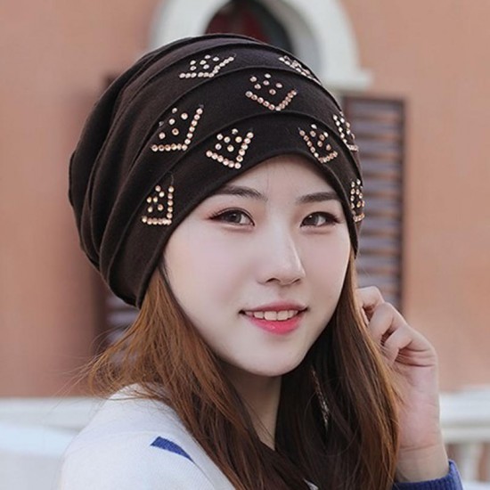 Women Vintage Polyester Breathable Beanie Cap Outdoor Earmuffs Flexible Turban Cap