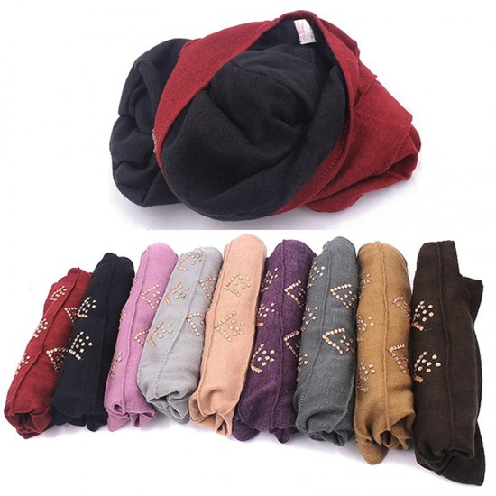 Women Vintage Polyester Breathable Beanie Cap Outdoor Earmuffs Flexible Turban Cap