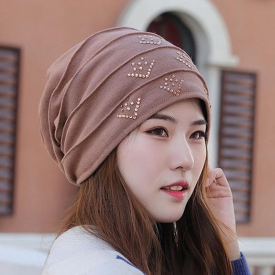 Women Vintage Polyester Breathable Beanie Cap Outdoor Earmuffs Flexible Turban Cap