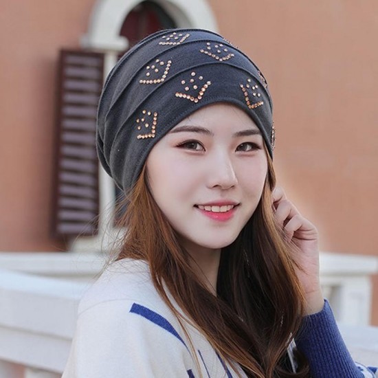 Women Vintage Polyester Breathable Beanie Cap Outdoor Earmuffs Flexible Turban Cap