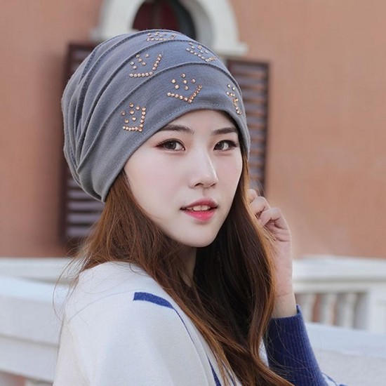 Women Vintage Polyester Breathable Beanie Cap Outdoor Earmuffs Flexible Turban Cap