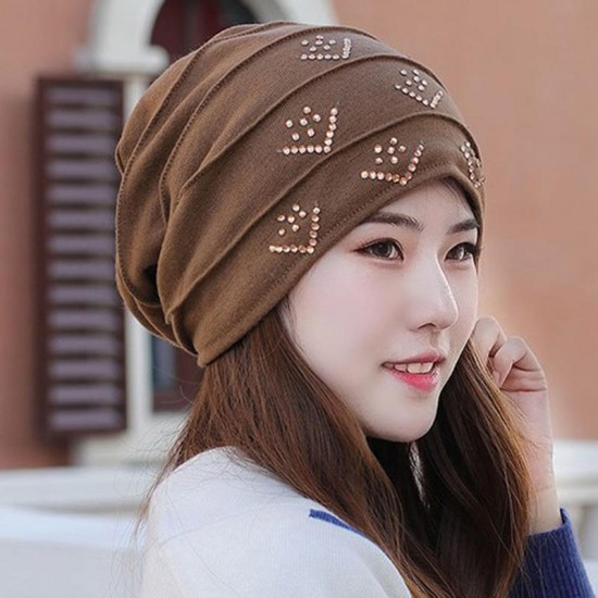 Women Vintage Polyester Breathable Beanie Cap Outdoor Earmuffs Flexible Turban Cap