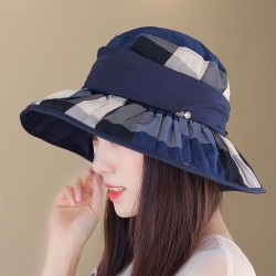 Women Vintage Polyester UV Protection Bucket Cap Outdoor Large Brim Sun Fishing Hat