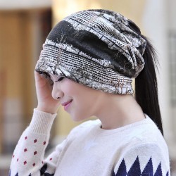 Women Warm Velvet Beanies Cap Colorful Printed Bonnet Hat Cap And Scarf Dual Use