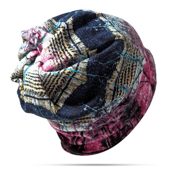 Women Warm Velvet Beanies Cap Colorful Printed Bonnet Hat Cap And Scarf Dual Use