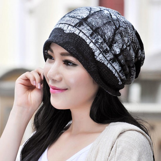 Women Warm Velvet Beanies Cap Colorful Printed Bonnet Hat Cap And Scarf Dual Use