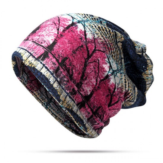 Women Warm Velvet Beanies Cap Colorful Printed Bonnet Hat Cap And Scarf Dual Use