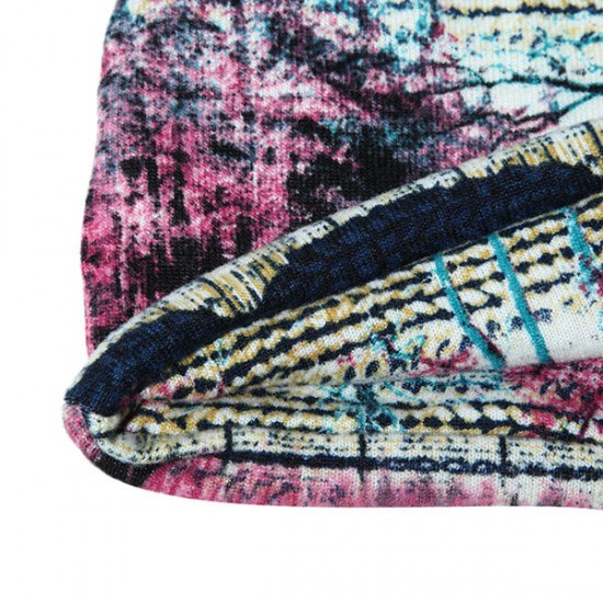 Women Warm Velvet Beanies Cap Colorful Printed Bonnet Hat Cap And Scarf Dual Use