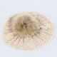 Women Warm Wool Crochet Knitted Beanie Hat Thick Bonnet Solid Hats With Fur Ball