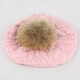 Women Warm Wool Crochet Knitted Beanie Hat Thick Bonnet Solid Hats With Fur Ball