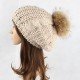 Women Warm Wool Crochet Knitted Beanie Hat Thick Bonnet Solid Hats With Fur Ball