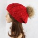 Women Warm Wool Crochet Knitted Beanie Hat Thick Bonnet Solid Hats With Fur Ball