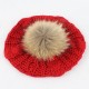 Women Warm Wool Crochet Knitted Beanie Hat Thick Bonnet Solid Hats With Fur Ball