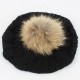 Women Warm Wool Crochet Knitted Beanie Hat Thick Bonnet Solid Hats With Fur Ball