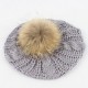 Women Warm Wool Crochet Knitted Beanie Hat Thick Bonnet Solid Hats With Fur Ball