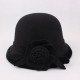 Women Warm Woolen Bowler Hat Flower Ethnic Bucket Hat