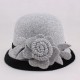 Women Warm Woolen Bowler Hat Flower Ethnic Bucket Hat