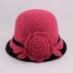 Women Warm Woolen Bowler Hat Flower Ethnic Bucket Hat