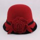 Women Warm Woolen Bowler Hat Flower Ethnic Bucket Hat