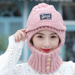 Women Windproof Thicken Knit Hat Scarf Face Mask Set Vintage Earmuffs Beanie Cap