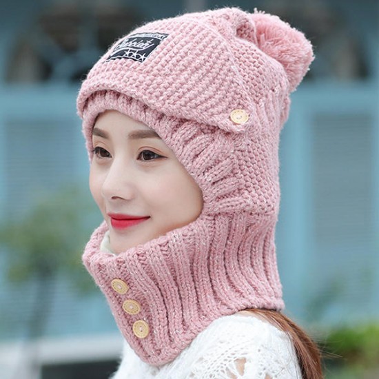 Women Windproof Thicken Knit Hat Scarf Face Mask Set Vintage Earmuffs Beanie Cap