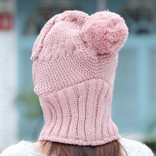 Women Windproof Thicken Knit Hat Scarf Face Mask Set Vintage Earmuffs Beanie Cap