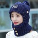 Women Windproof Thicken Knit Hat Scarf Face Mask Set Vintage Earmuffs Beanie Cap