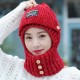 Women Windproof Thicken Knit Hat Scarf Face Mask Set Vintage Earmuffs Beanie Cap