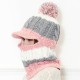 Women Windproof Thicken Plus Velvet Knit Beanie Hat Earmuffs Warm Patchwork Ski Cap