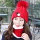 Women Windproof Thicken Plus Velvet Knit Hat Scarf Set Winter Earmuffs Beanie Cap