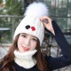 Women Windproof Thicken Plus Velvet Knit Hat Scarf Set Winter Earmuffs Beanie Cap