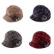 Women Windproof Thicken Woolen Blending Beret Caps Fashion Plaid Earmuffs Peaked Cap