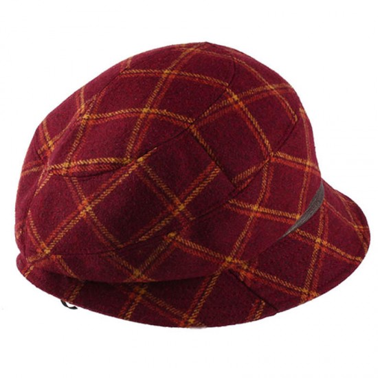 Women Windproof Thicken Woolen Blending Beret Caps Fashion Plaid Earmuffs Peaked Cap