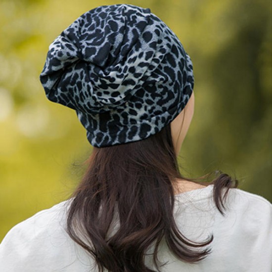 Women Winter Beanie Hat Cap Leopard Outdoor Dual Use Scarf and Hat