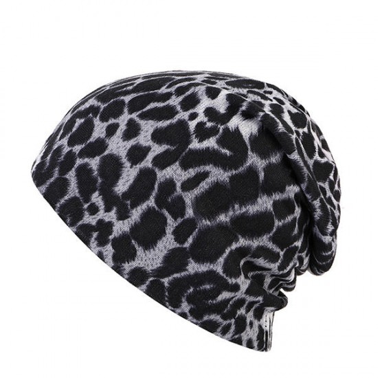 Women Winter Beanie Hat Cap Leopard Outdoor Dual Use Scarf and Hat