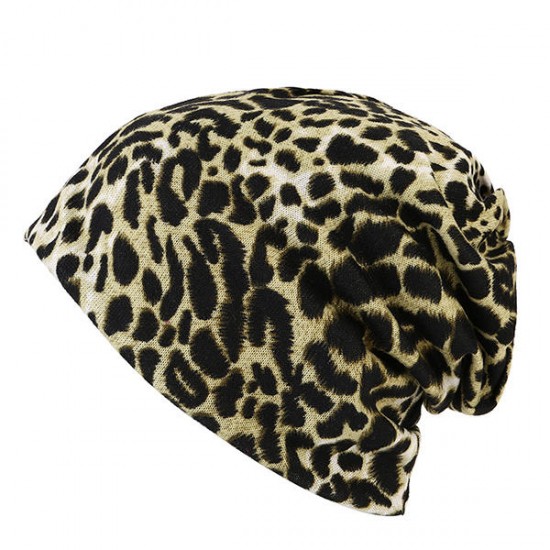 Women Winter Beanie Hat Cap Leopard Outdoor Dual Use Scarf and Hat