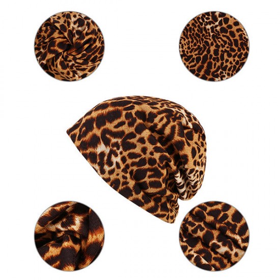 Women Winter Beanie Hat Cap Leopard Outdoor Dual Use Scarf and Hat