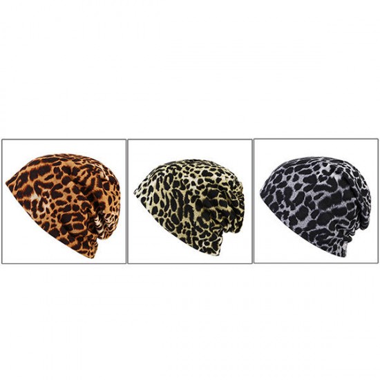 Women Winter Beanie Hat Cap Leopard Outdoor Dual Use Scarf and Hat