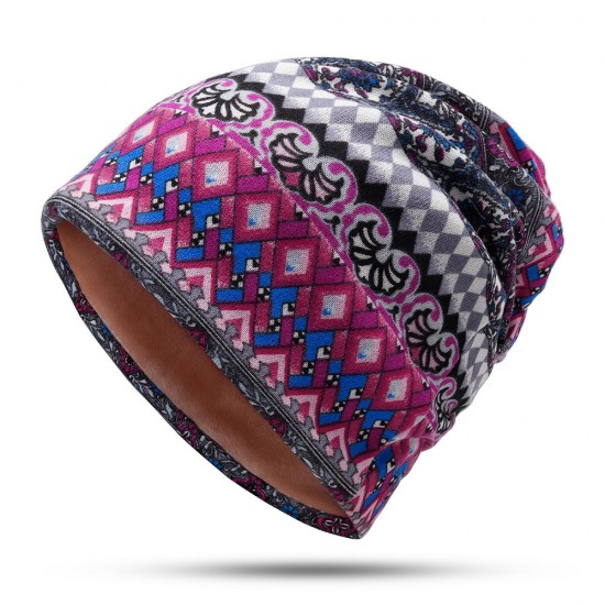 Women Winter Bohemian Style Multi-Purpose Beanie Scarf Slouchy Print Skullcap