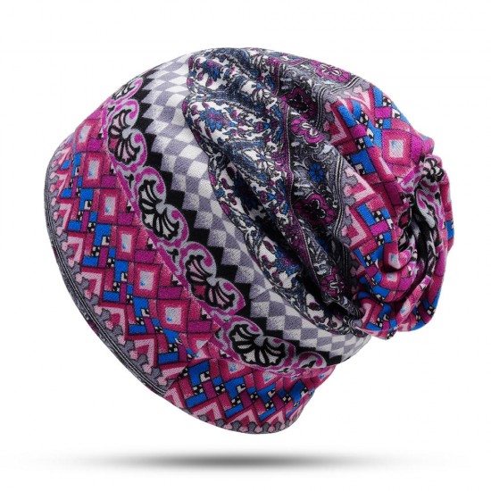 Women Winter Bohemian Style Multi-Purpose Beanie Scarf Slouchy Print Skullcap