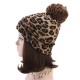 Women Winter Casual Leopard Print Pompoms Knitted Hat Beanie Cap