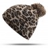 Women Winter Casual Leopard Print Pompoms Knitted Hat Beanie Cap