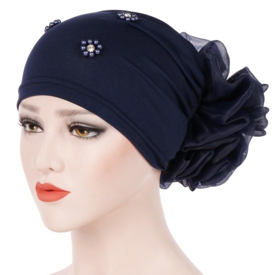 Women Winter Cotton Earmuffs Muslin Chemical Turban Cap Outdoor Flexible Rhinestone Beanie Hat