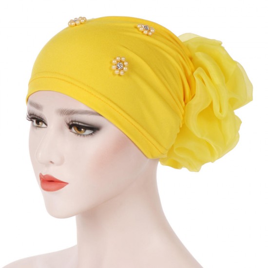 Women Winter Cotton Earmuffs Muslin Chemical Turban Cap Outdoor Flexible Rhinestone Beanie Hat