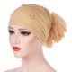 Women Winter Cotton Earmuffs Muslin Chemical Turban Cap Outdoor Flexible Rhinestone Beanie Hat