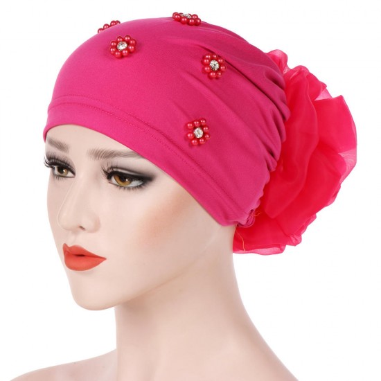 Women Winter Cotton Earmuffs Muslin Chemical Turban Cap Outdoor Flexible Rhinestone Beanie Hat