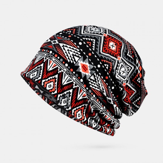 Women Winter Cotton Geometric Pattern Multi-purpose Flower Printing Beanie Cap Neck Gaiter Warm Face Shield Hats