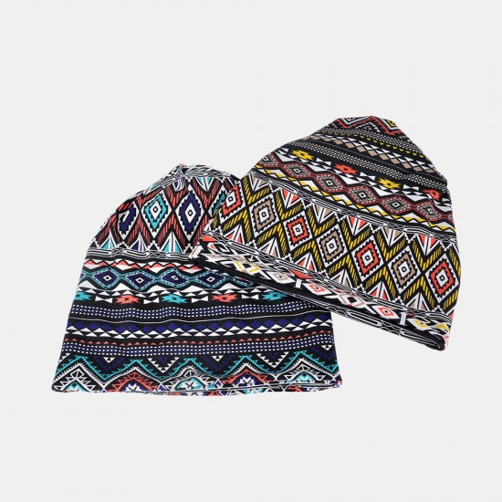 Women Winter Cotton Geometric Pattern Multi-purpose Flower Printing Beanie Cap Neck Gaiter Warm Face Shield Hats