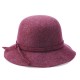 Women Winter Elegant Wool Bucket Hat Bow Tie Wide Brim Solid Floppy Hat